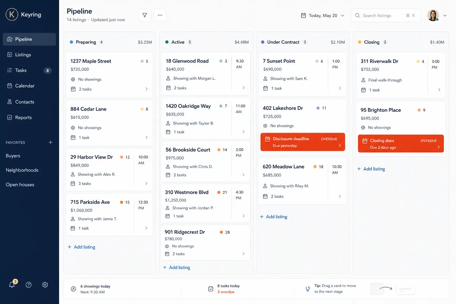 The answer with the 12ui skill installed to the Keyring - listing pipeline for residential agents, screen prompt.